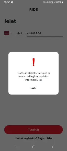 Ride mobility Latvija / Krāpšanās, privāto datu izjautāšana